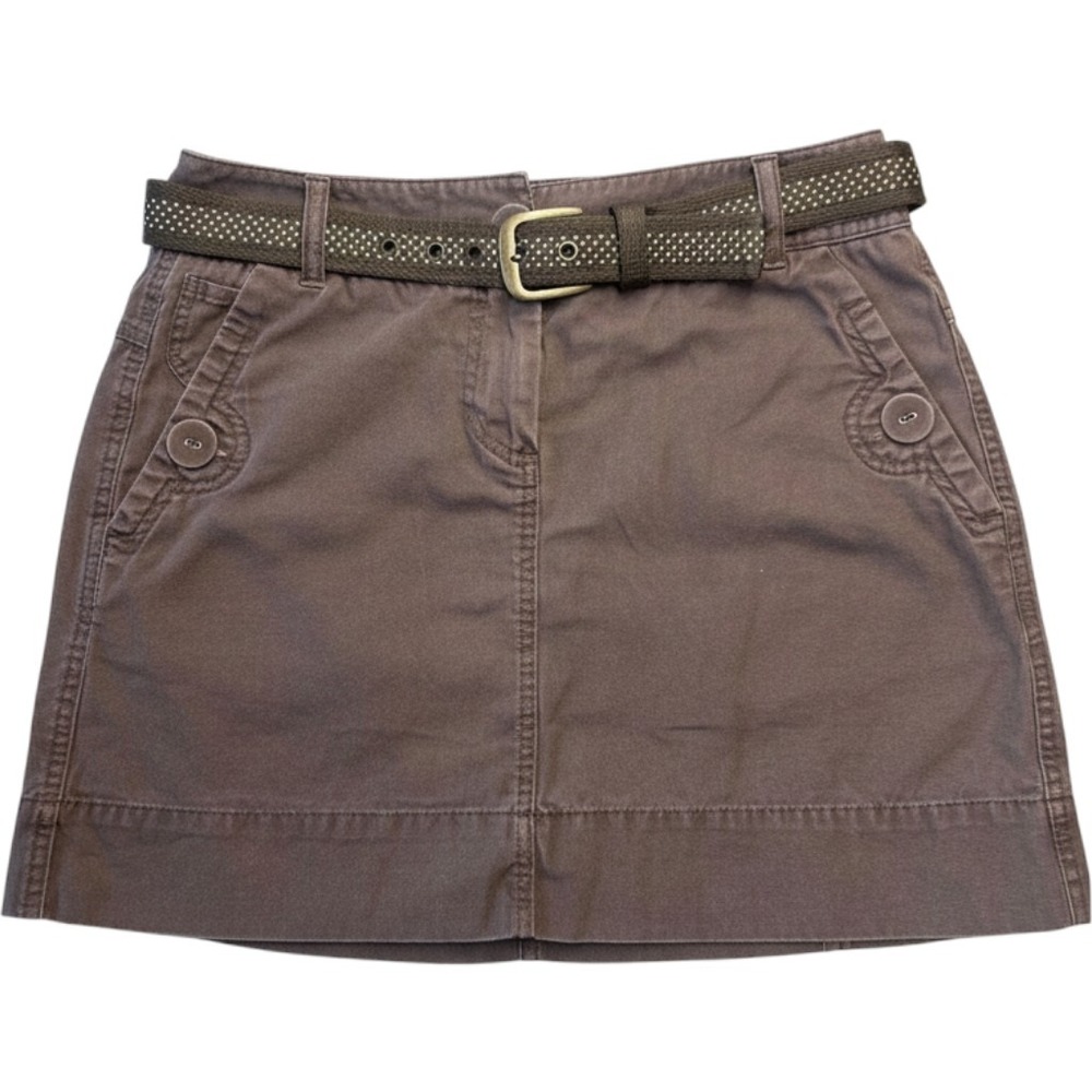 Elle Womens Brown Cotton Canvas Mini Skirt Belt Size 4